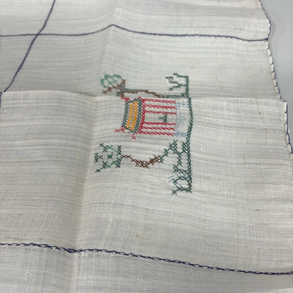 Cross Stitched White Japanese Themed tablecloth